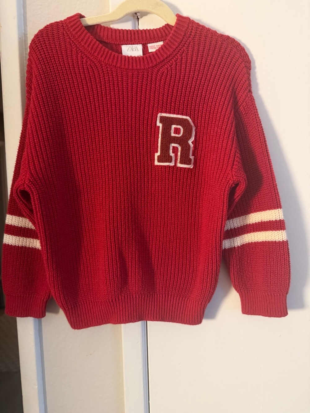 Zara boys Red Knit Sweater with Letter Patch